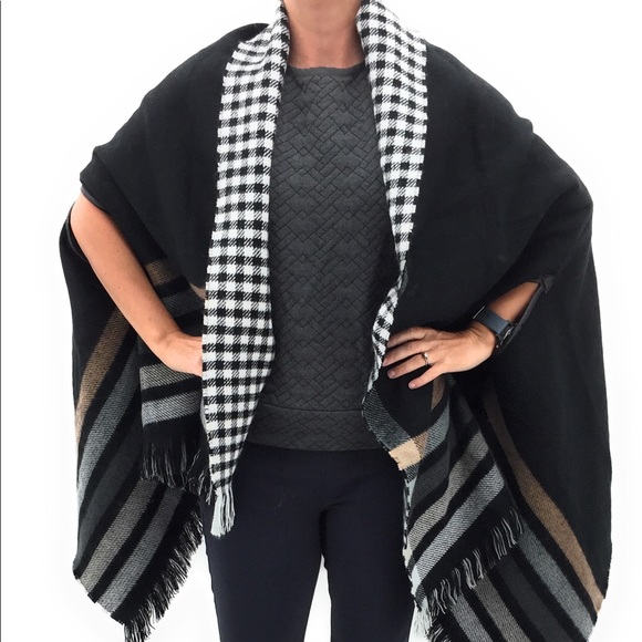Echo Accessories - Echo Winter Poncho Black Checkered Plaid Wrap NWOT
